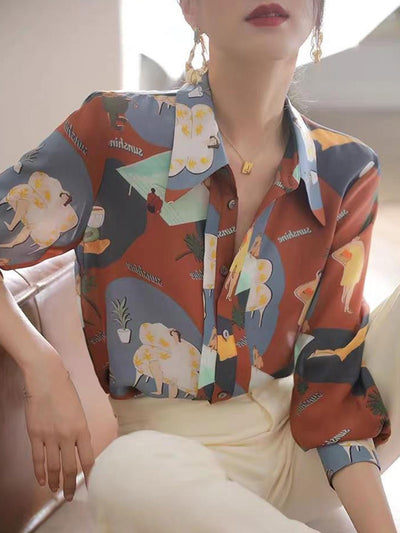 Alexis Polo Contrast Color Printed Chiffon Shirt
