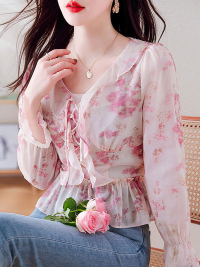 Madeline Casual V-Neck Auricular Floral Top