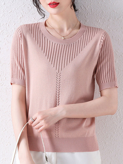 Sophie Loose Crew Neck Hollow Knitted Top