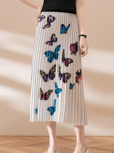 Abigail Classic Butterfly Printed Pleated Skirt