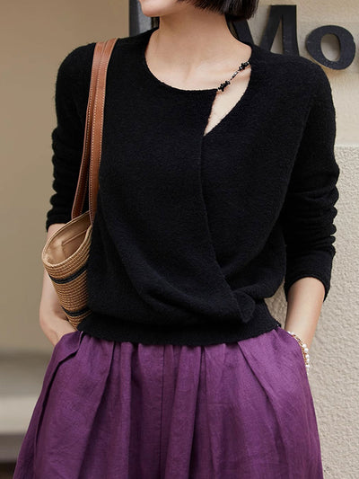 Abigail Classic Crew Neck Hollowed Knitted Cardigan