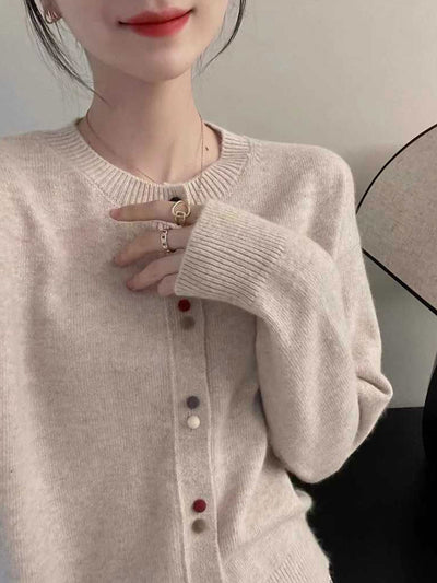 Chloe Loose Crew Neck Knitted Cardigan-Gray