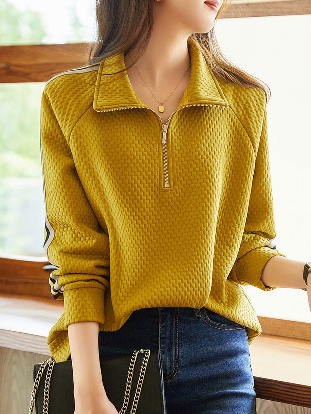 Lily Casual Lapel Loose Patchwork Sweatshirt