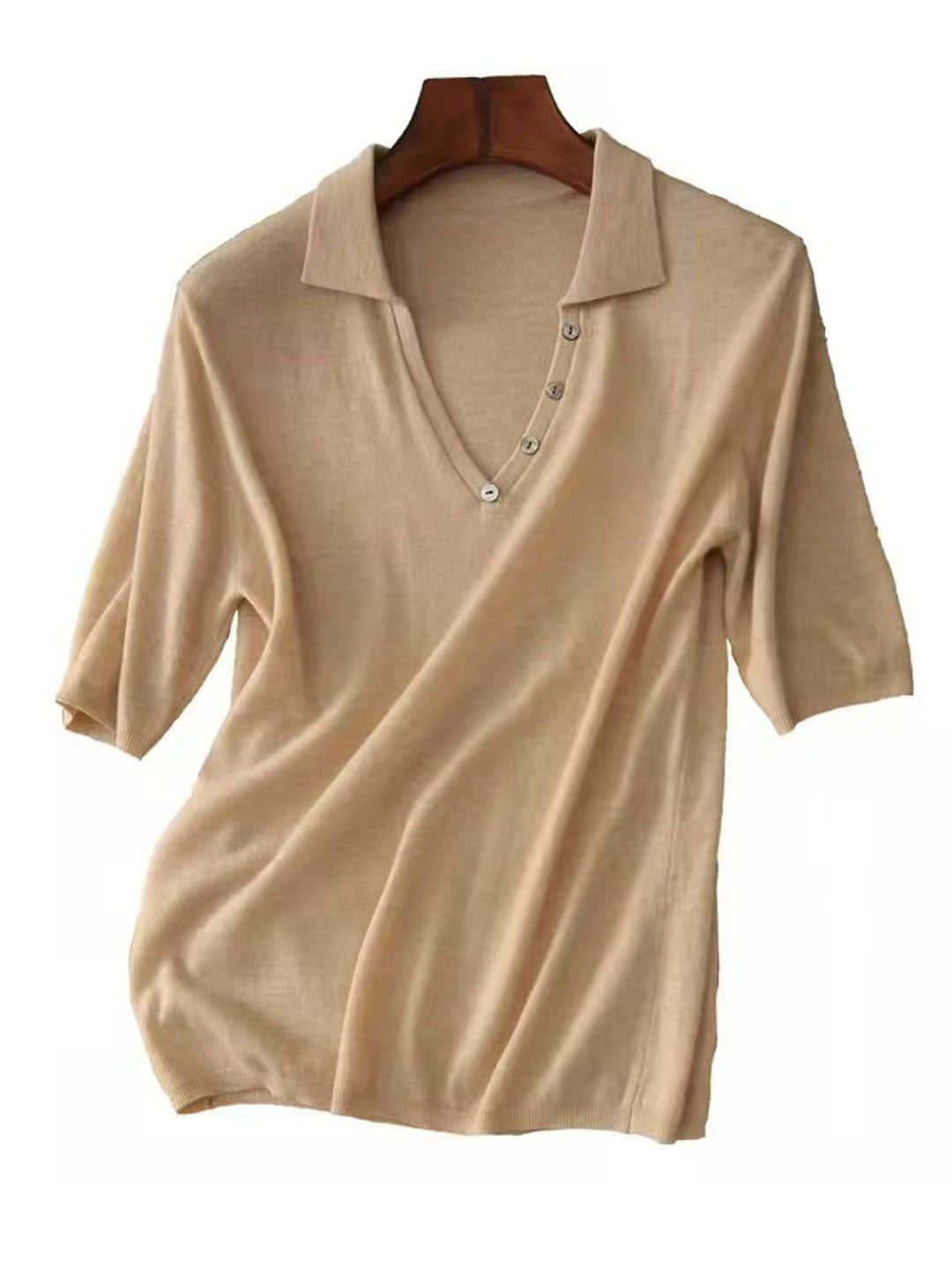 Madison Casual V-Neck Solid Color Knitted Top