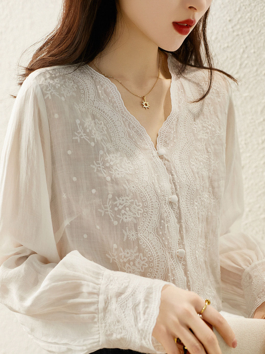 Samantha Elegant V-neck Lace Embroidered Top