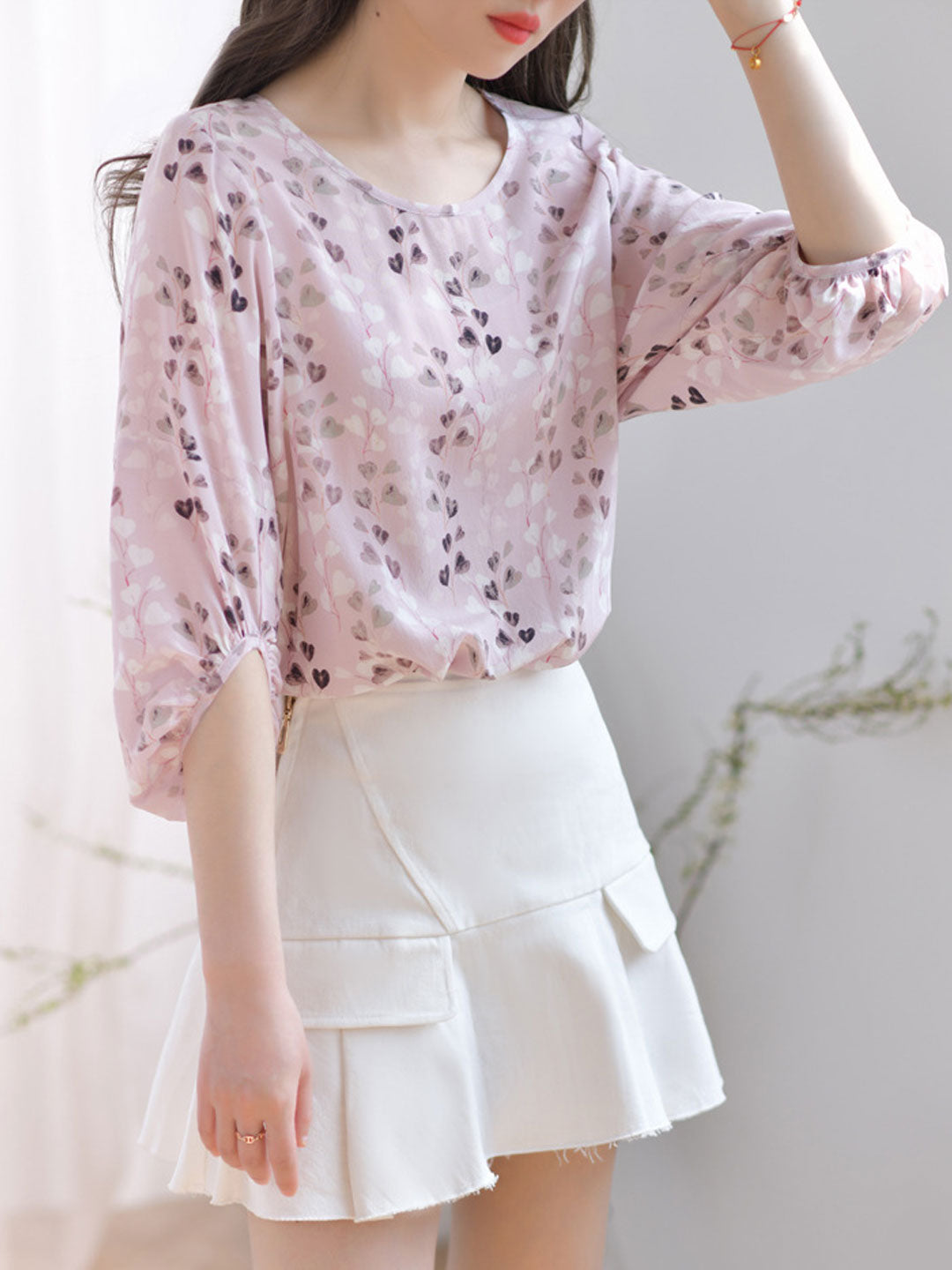 Grace Loose Balloon Sleeve Printed Blouse