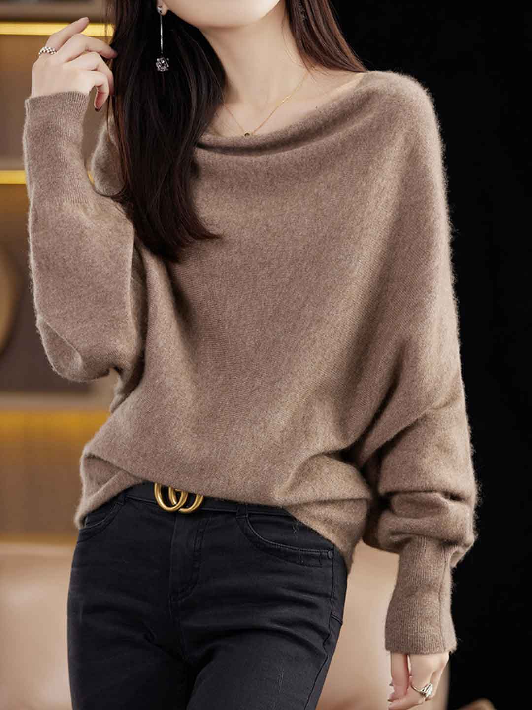 Ava Loose Swing Collar Batwing Sleeve Knitted Top