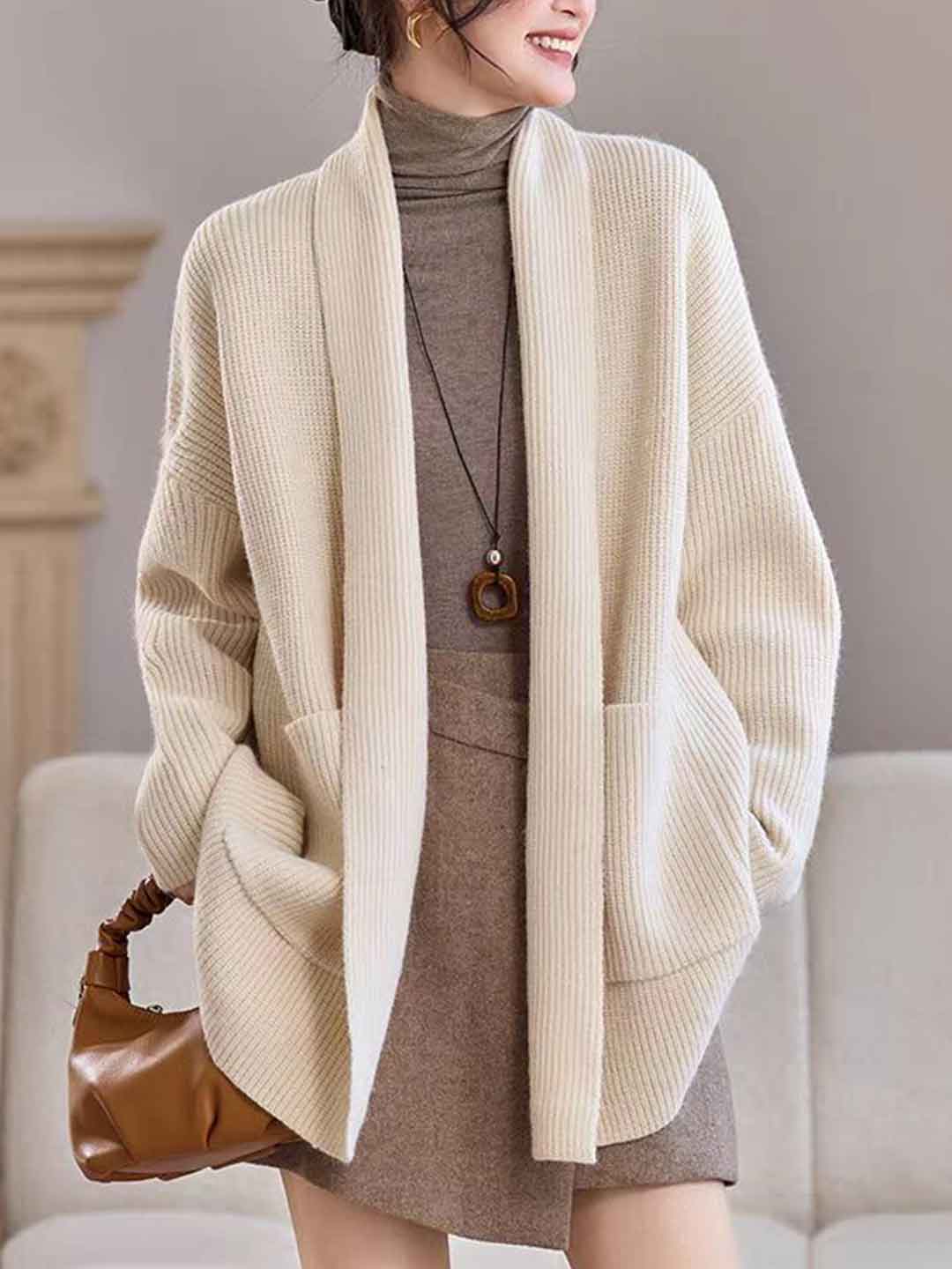 Emily Classic V-Neck Thick Knitted Coat