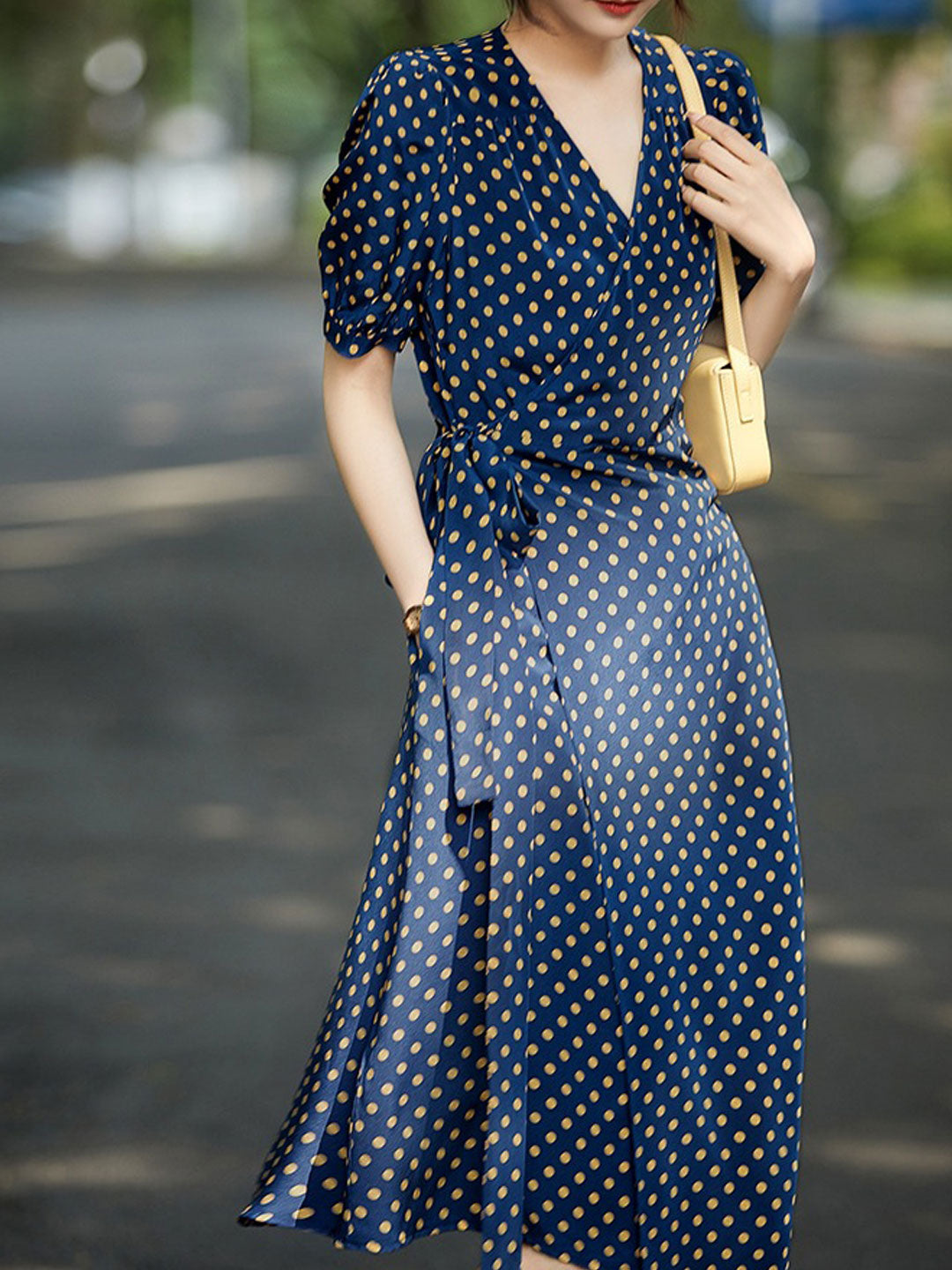 Madison Classic V-neck Polka-dot Dress