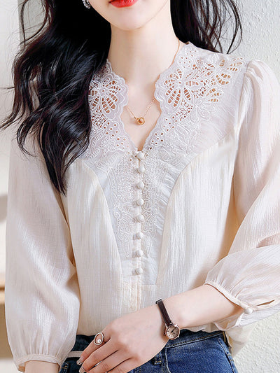 Alexis Classic Lace Embroidery Paneled Chiffon Shirt