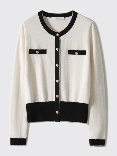 Sophia Classic Crew Neck Contrasted Knitted Cardigan