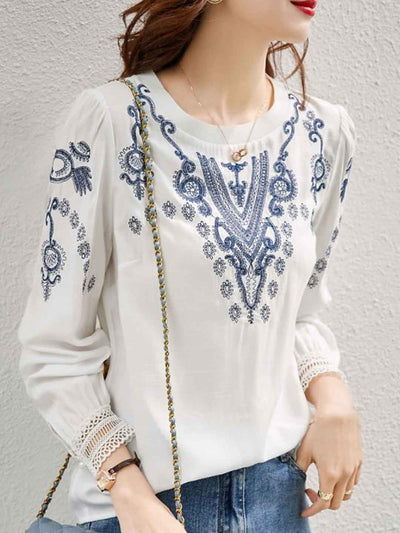 Zoe Casual Crew Neck Embroidered Top