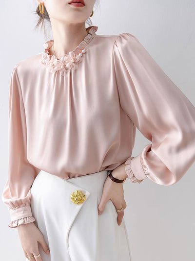 Jocelyn Classic Stand Collar Auricular Chiffon Top