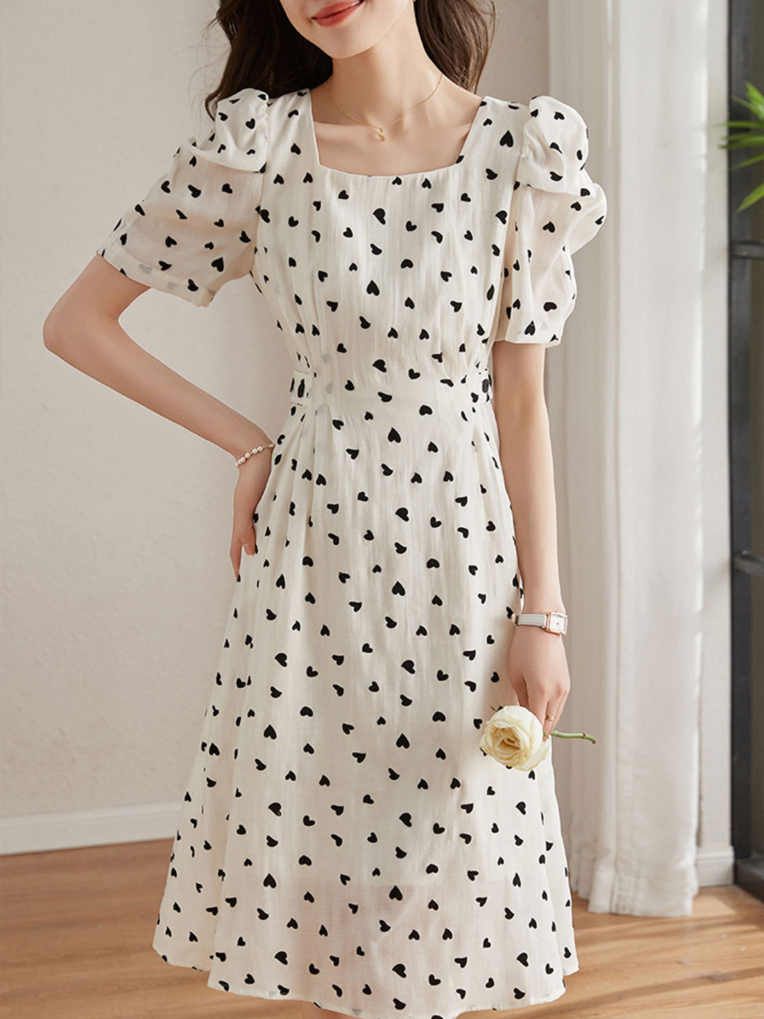 Olivia Retro Polka Dot Puff Sleeve Dress