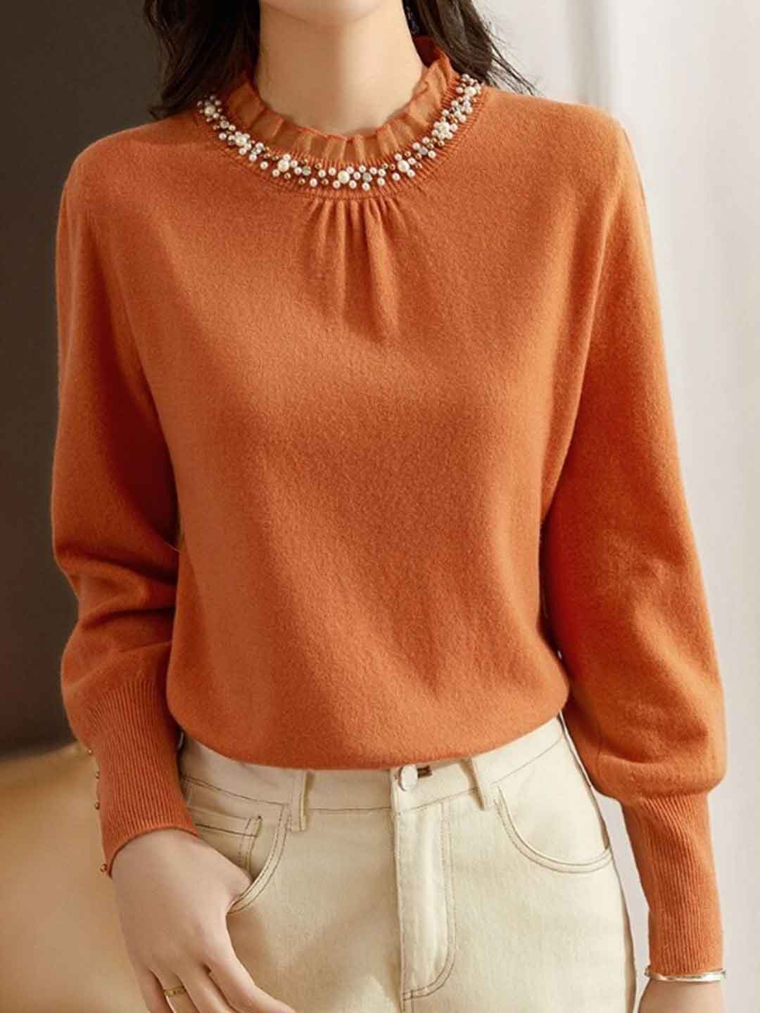 Raya Chic Auricular Collar Lace Beaded Knitted Top