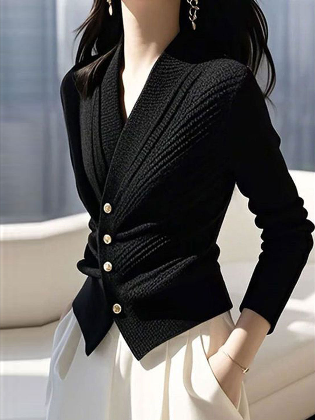 Sophia Slim V-Neck Striped Knitted Cardigan