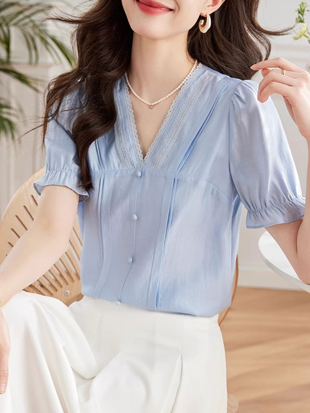 Mia Classic V-Neck Chiffon Blouse