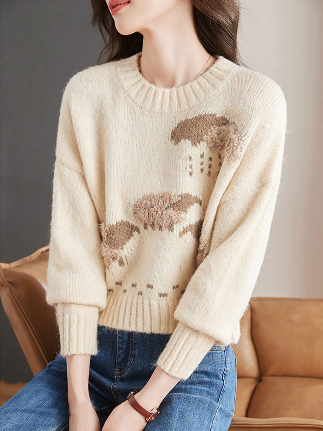 Natalie Crew Neck Embroidered Knitted Pullover Sweater