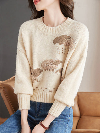 Natalie Crew Neck Embroidered Knitted Pullover Sweater