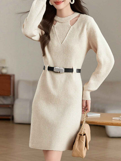 Sarah Elegant Crew Neck Hollowed Knitted Dress
