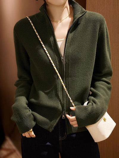 Emily Loose Zipper Solid Color Knitted Cardigan