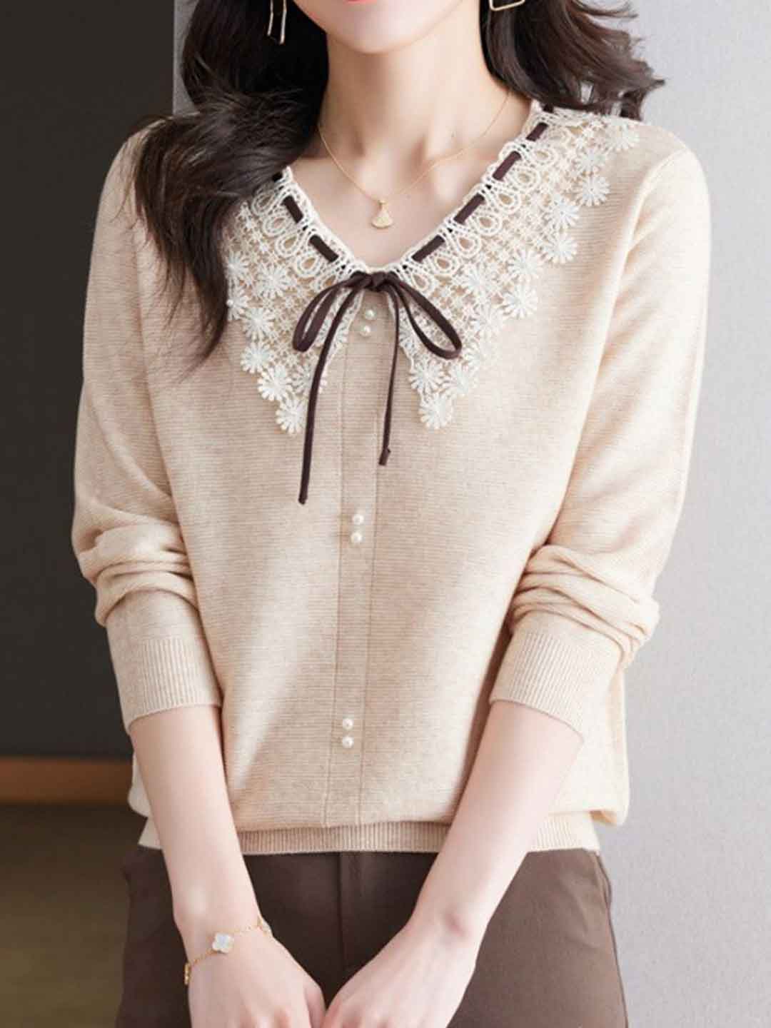 Charlotte Chic Doll Collar Bow Knitted Top