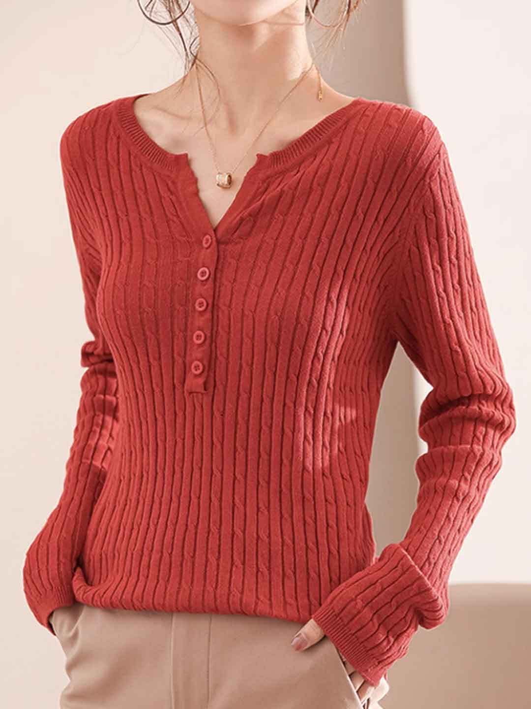 Bella Classic V-Neck Solid Color Knitted Sweater