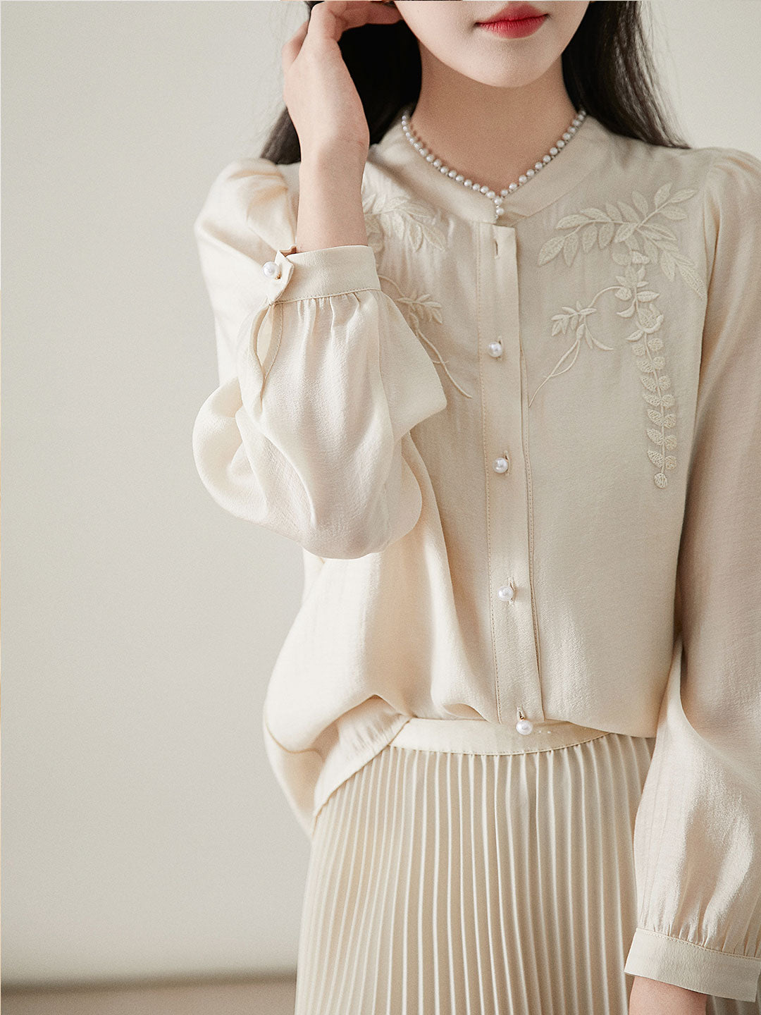 Madison Retro Embroidered Pearl Stand Collar Shirt