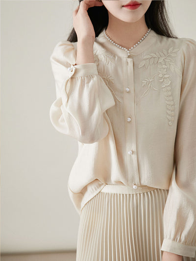 Madison Retro Embroidered Pearl Stand Collar Shirt