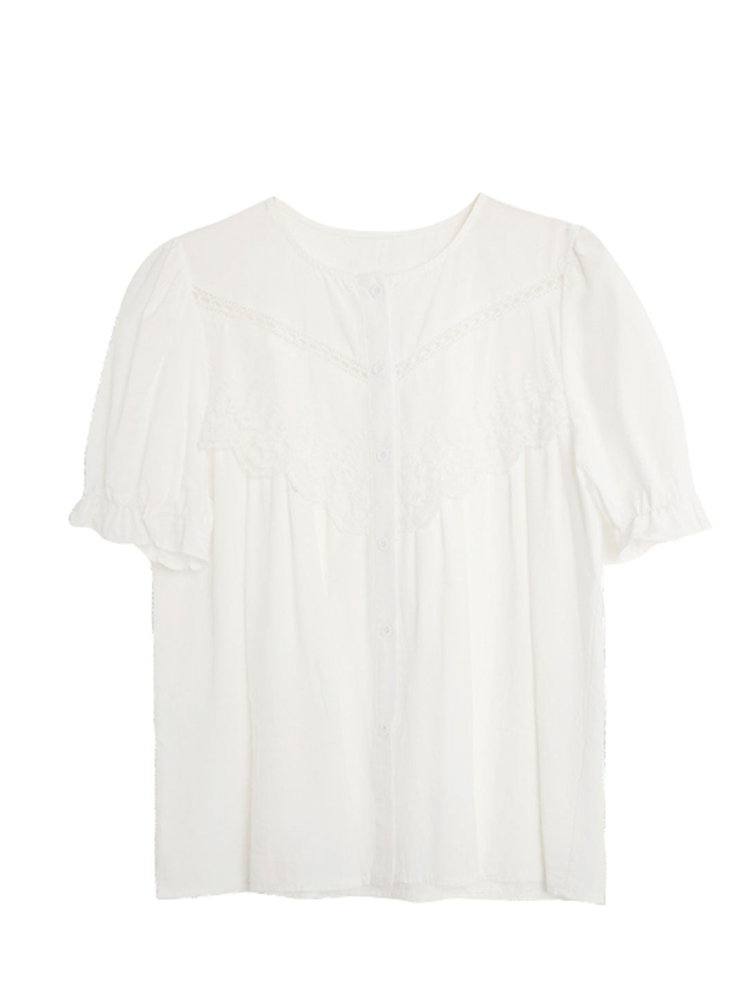 Layla Retro Hollowed Paneled Lace Shirt-White