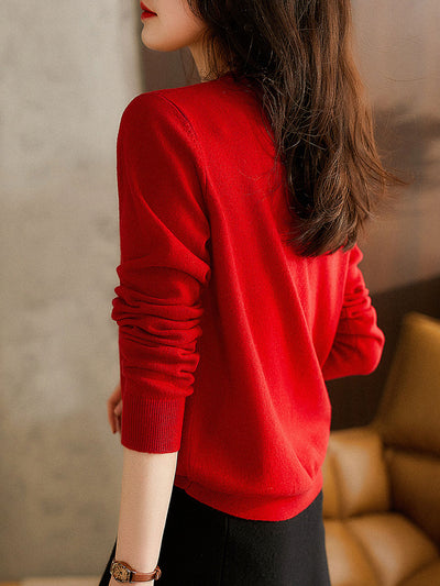 Sophia Classic Crew Neck Solid Color Knitted Cardigan