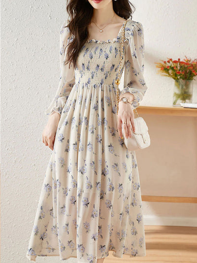 Zoey Retro Chiffon Printed Floral Dress