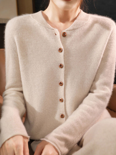 Natalie Classic Crew Neck Solid Color Knitted Cardigan-Red