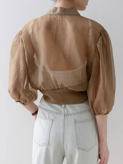 Alyssa Retro V-Neck Lantern Sleeve Chiffon Shirt