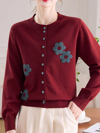 Destiny Daily Crew Neck Embroidered Knitted Cardigan