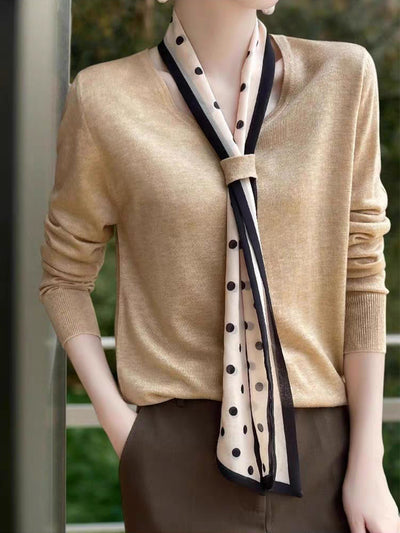 Camila Loose V-Neck Scarf Knitted Sweater