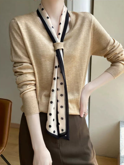 Camila Loose V-Neck Scarf Knitted Sweater