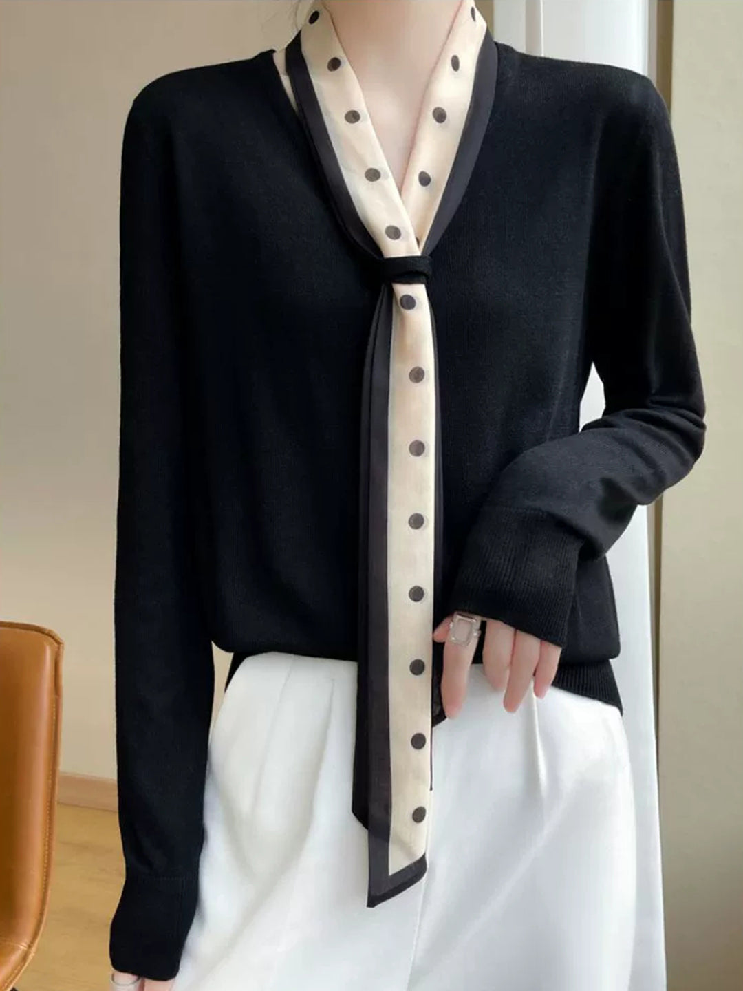 Camila Loose V-Neck Scarf Knitted Sweater