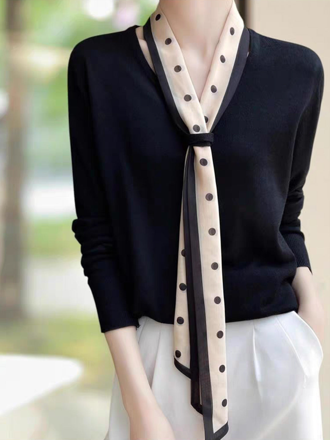 Camila Loose V-Neck Scarf Knitted Sweater