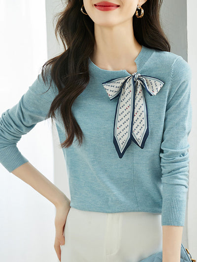 Lara Elegant Scarf Tie Knitted Sweater-Apricot