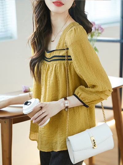 Bella Classic Back Hollowed Blouse-Yellow