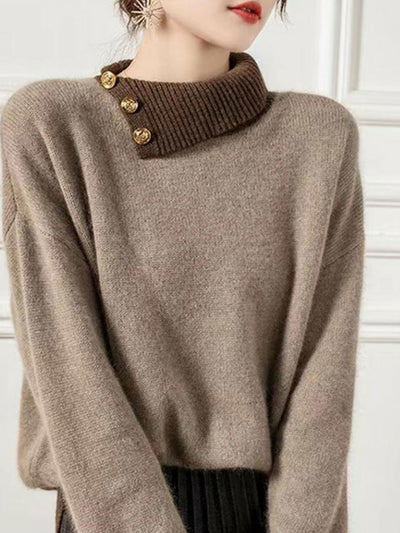 Brianna Casual Turtleneck Color-Blocked Pullover Sweater