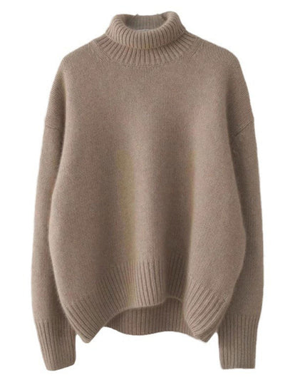 Mia Loose Turtleneck Solid Color Knitted Sweater-Gray
