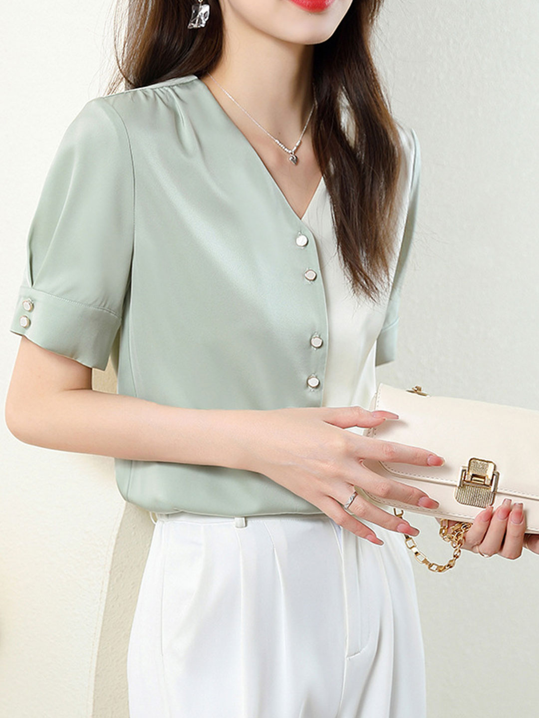 Emma Casual Paneled Satin Shirt