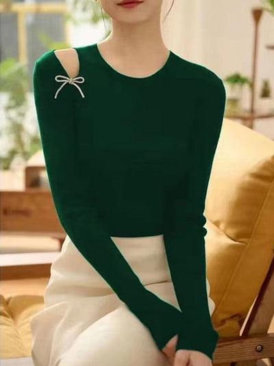 Olivia Elegant Off-Shoulder Bow Tie Knitted Sweater