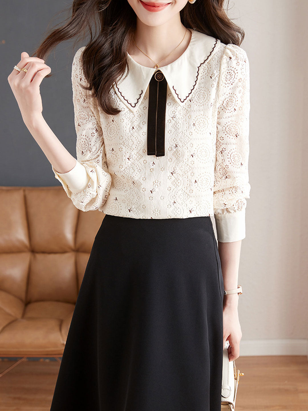 Alyssa Retro Doll Collar Lace Blouse