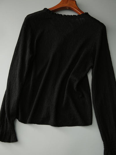 Anna Retro V-Neck Auricular Lace Jacquard Knitted Top