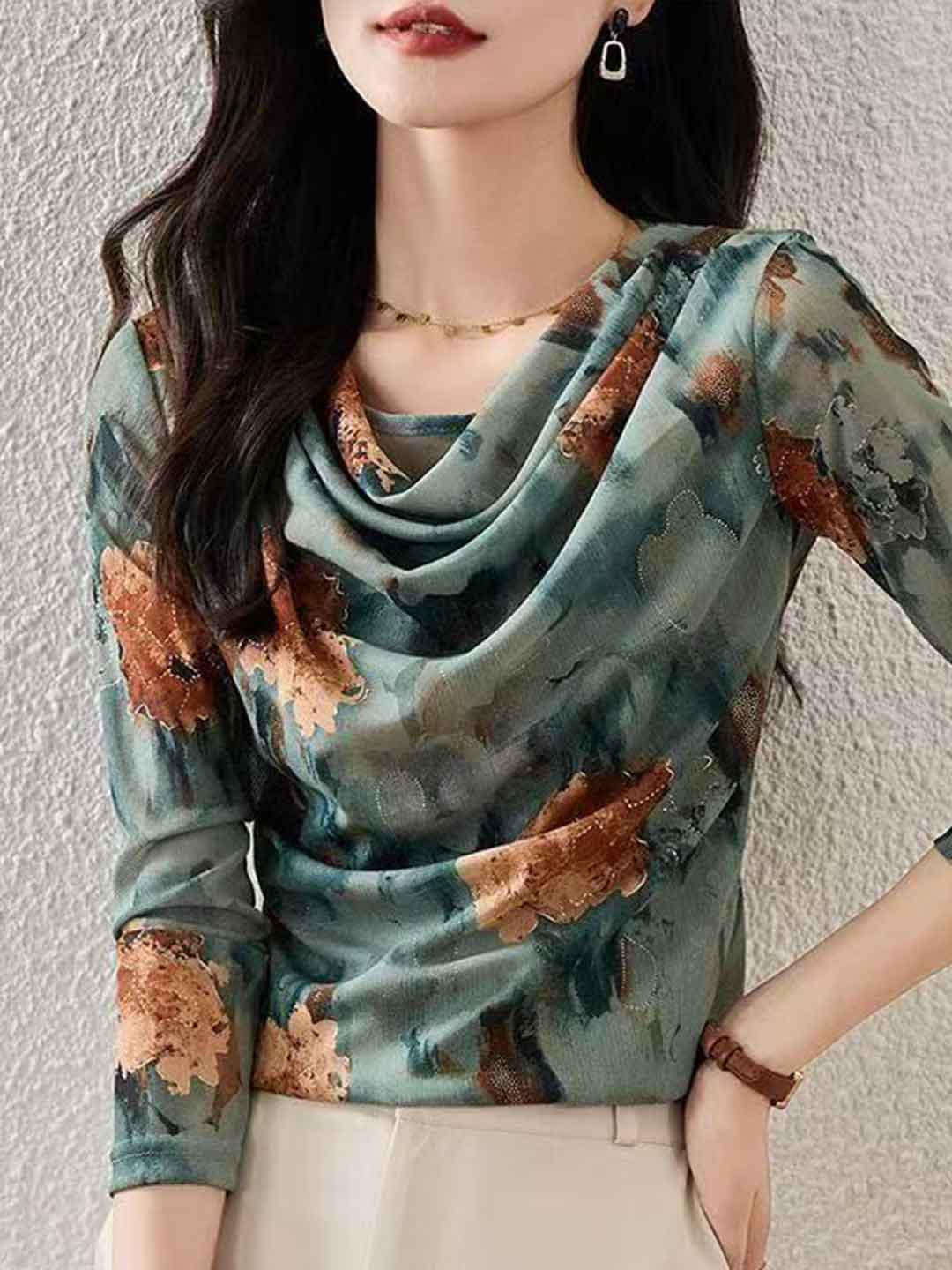Ella Slim Stack Collar Printed Mesh Top – Roselili