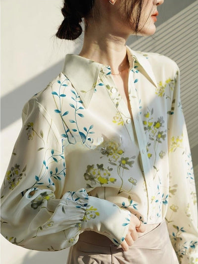 Ava Loose Polo Floral Chiffon Shirt