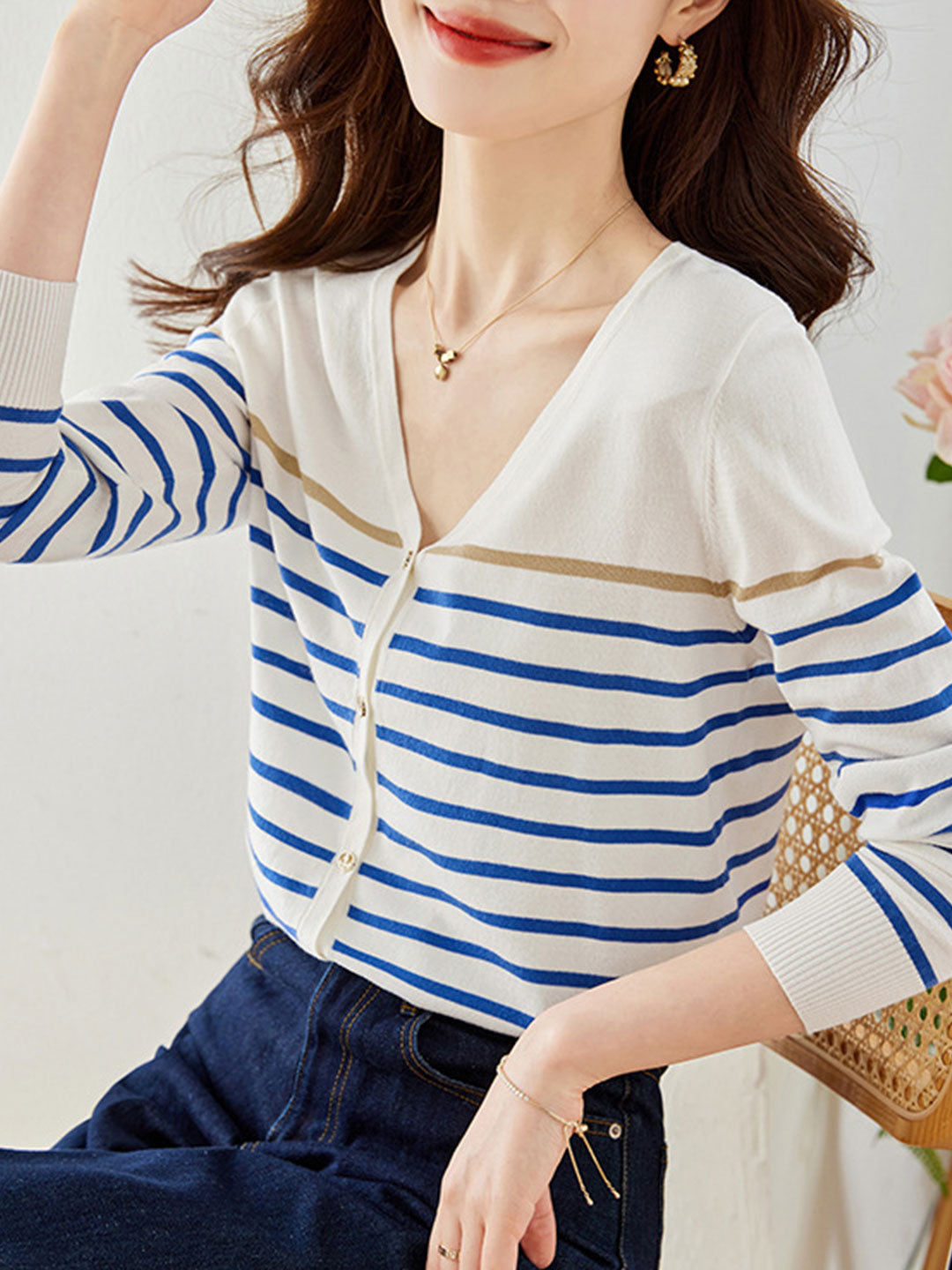 Mia Classic Striped Knitted Cardigan